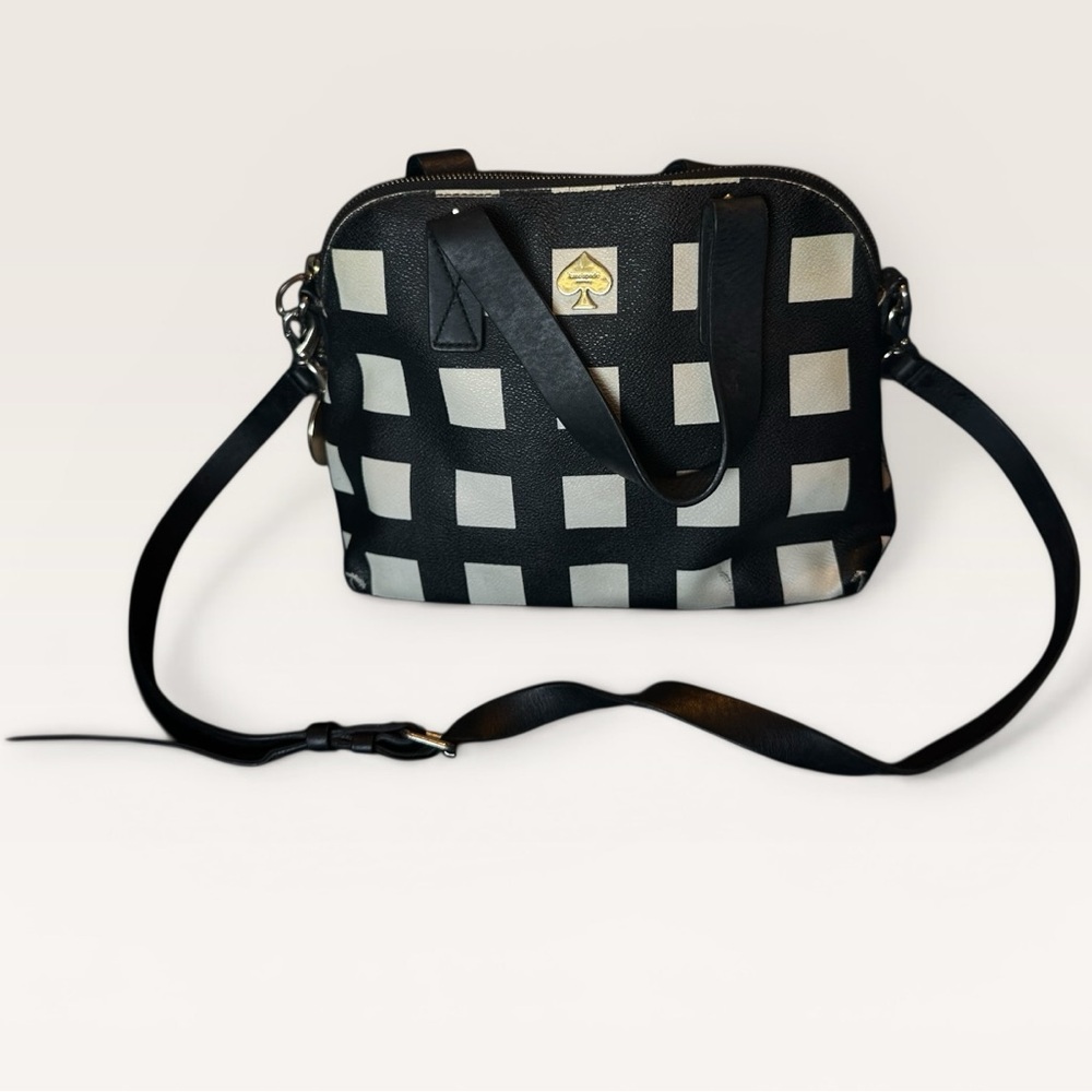 Kate Spade Black and Cream Checkered Crossbody Bag
